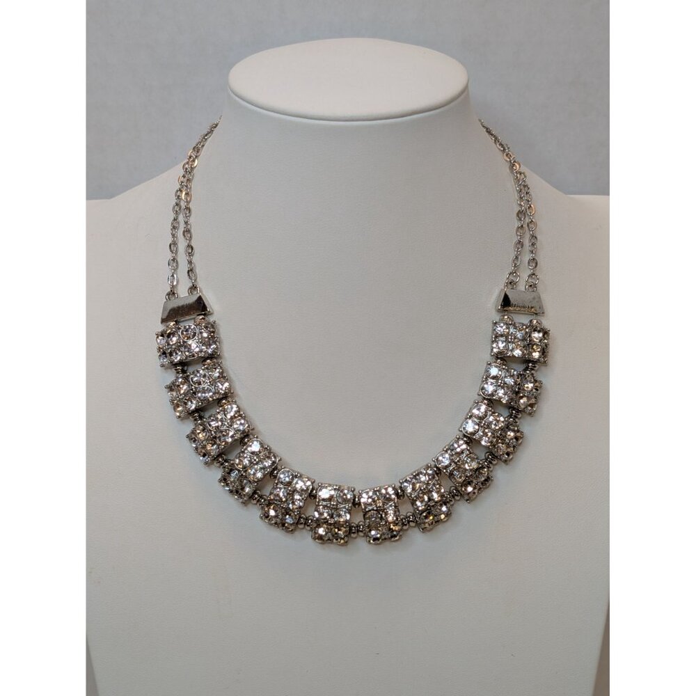 Vntg Rhinestone Collar Choker Necklace Silver-Tone Special Occasion Jewelry